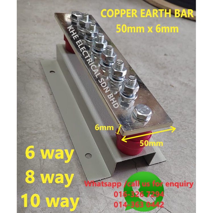 Copper Busbar /Copper Earth Bar 6mm x 50mm 6way/8way/10way | Shopee ...