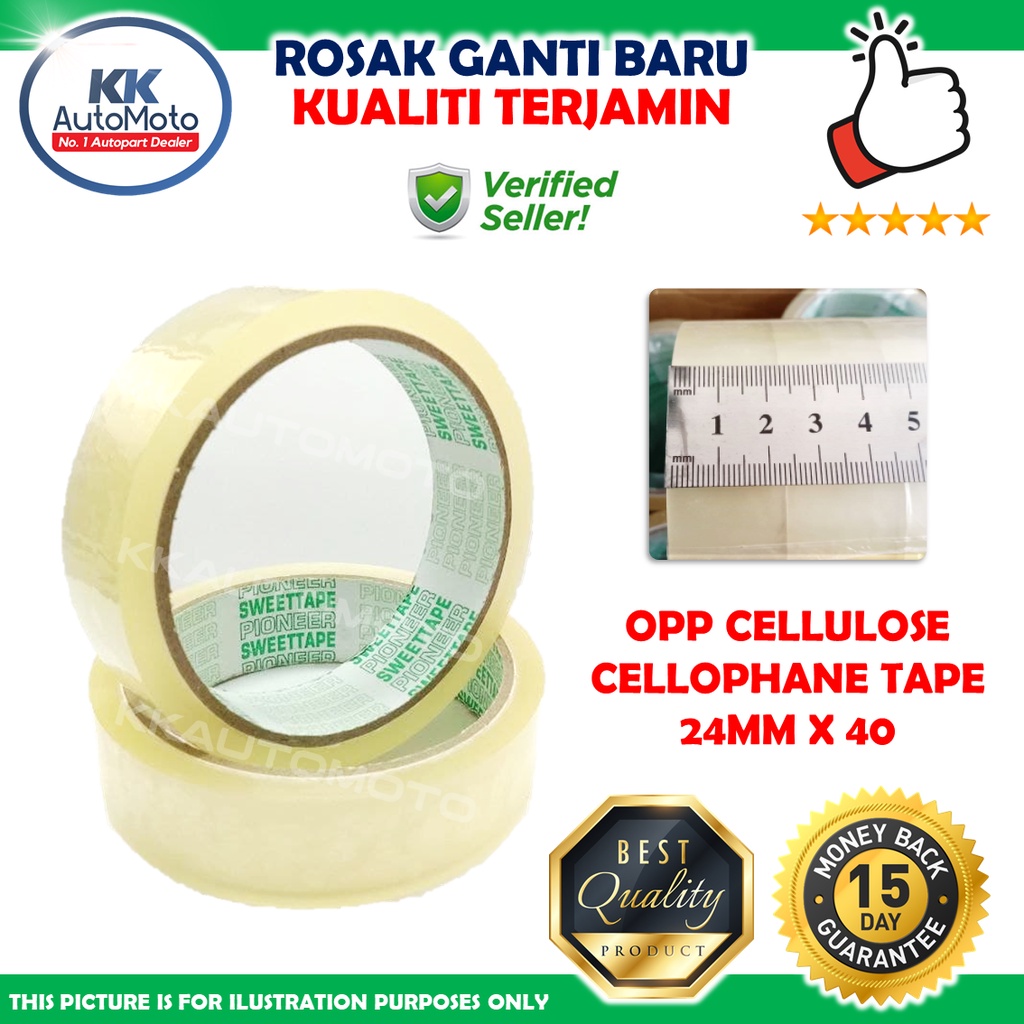 Transparent OPP 24mm x 40 Cellopahe Tape Cellulose Cellotape Salotep ...