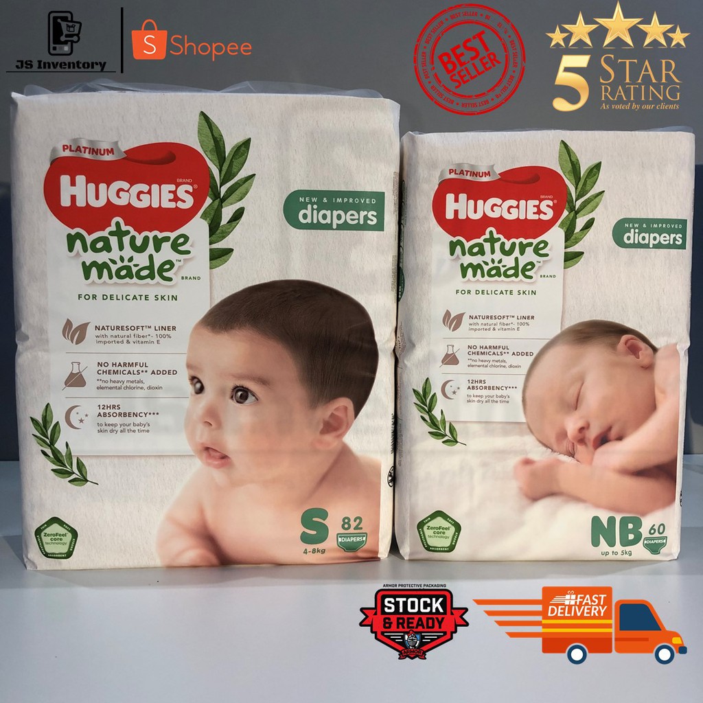 Huggies Platinum Quality Nature Made Diapers NB60/S82 1 Pack (New