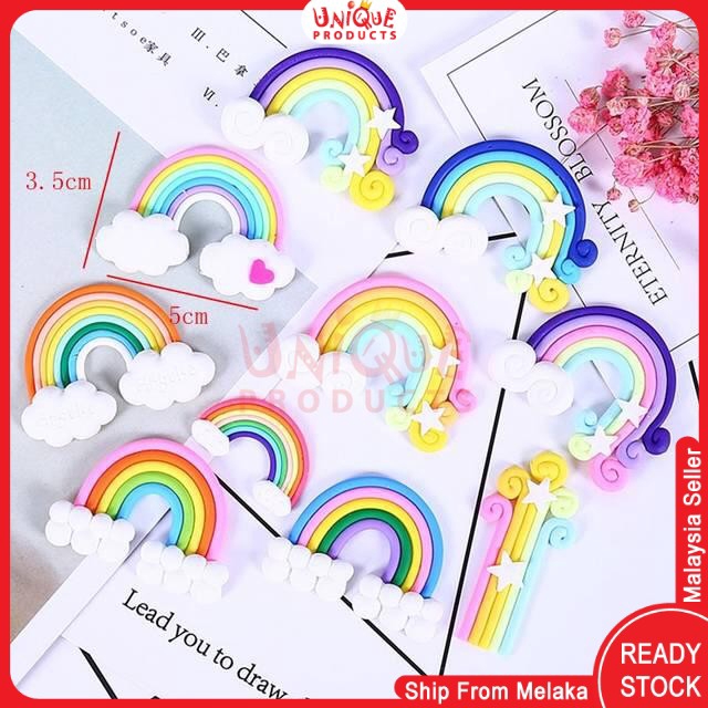 Rainbow Cloud Soft Clay Cake Topper Unique Cupcake Cake Decor Pelangi Kek Hiasan
