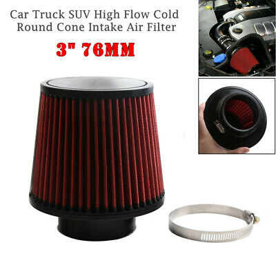 Air Filters Car/Truck/SUV Universal 3 inch/75mm High Flow Air Intake Cone Filter Carbon New Air Intake Filter (red)