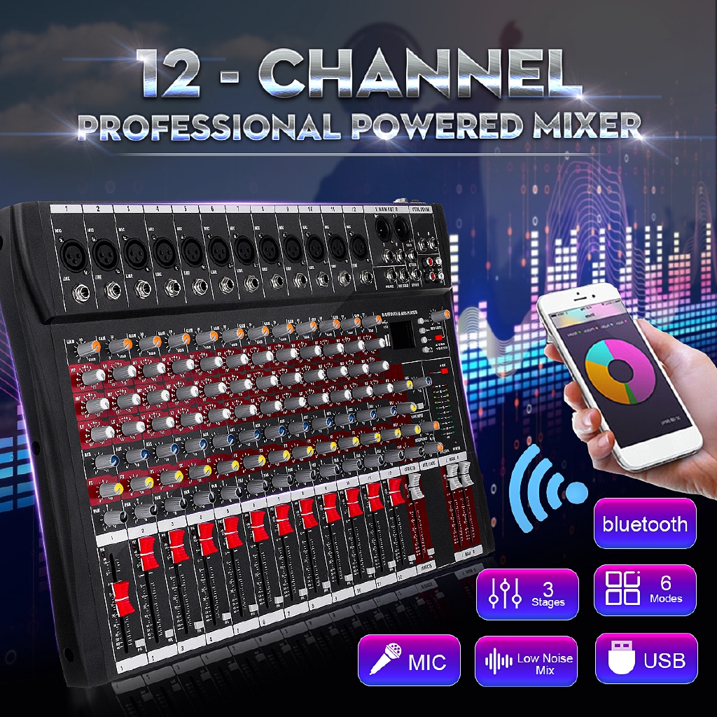 Power Mixing Amplifier CT-120S USB Mixing Console Studio Mixing Board Mixer New Studio Audio Sound Mixer Console OUKANING Professional 12 Channels Line Live Mixer 