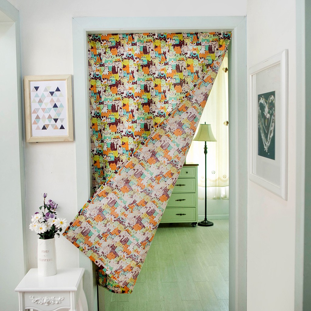 Color Cartoon Cat Pattern Cotton Linen Door Curtain Hanging Tapestry Partition | Shopee Malaysia