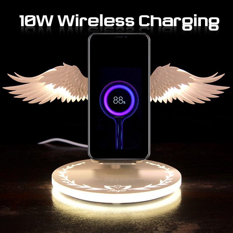 10w Qi Wireless Charger Angel Wings With Night Light Usb Fast Charge For Iphone 11 Xs Samsung S10 Huawei Shopee Malaysia