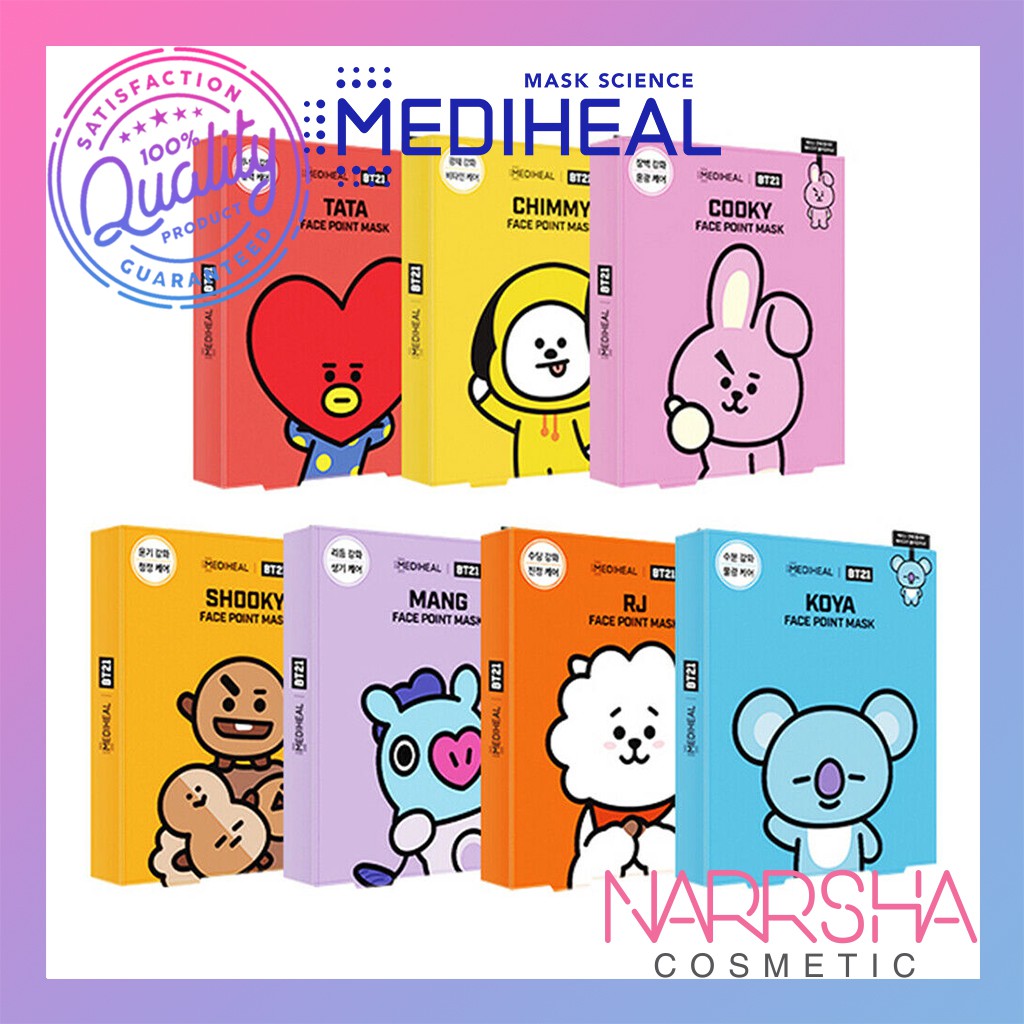 Mediheal X Bts Bt21 Face Point Mask Sheet 4ea Bookmark Postcard 7types Cooky Koya Mang Rj Shooky Tata Chimmy Bts Character Shopee Malaysia