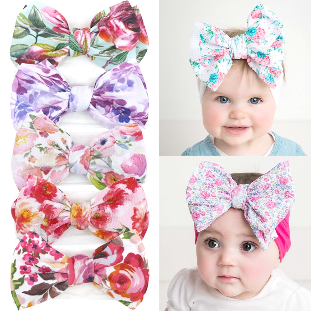 1Pc Baby Headband Flower Print Nylon Headband for Baby Girls Turban Knotted Headwear Newborns Photography Props Baby Hair Accessories