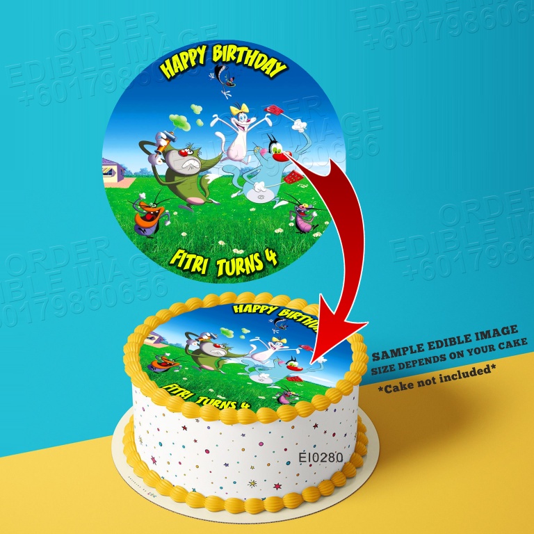 Printing EI Oggy and the Cockroaches Edible Image Print Cake Photo ...