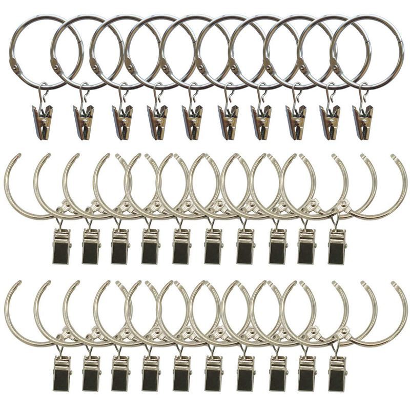 30 Pack Curtain Clips Metal Rustproof Drapery Rod Rings Hooks With