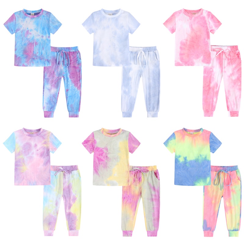 2PCS Tie Dye Print Baby Girls Boys Clothes Sets O-Neck Short Sleeve+Long Pants Toddler Home Wear Kids Children Tracksuit Clothing Set