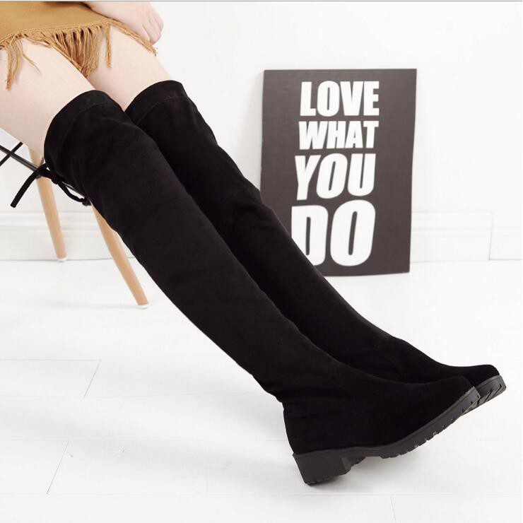 thigh high black boots no heel