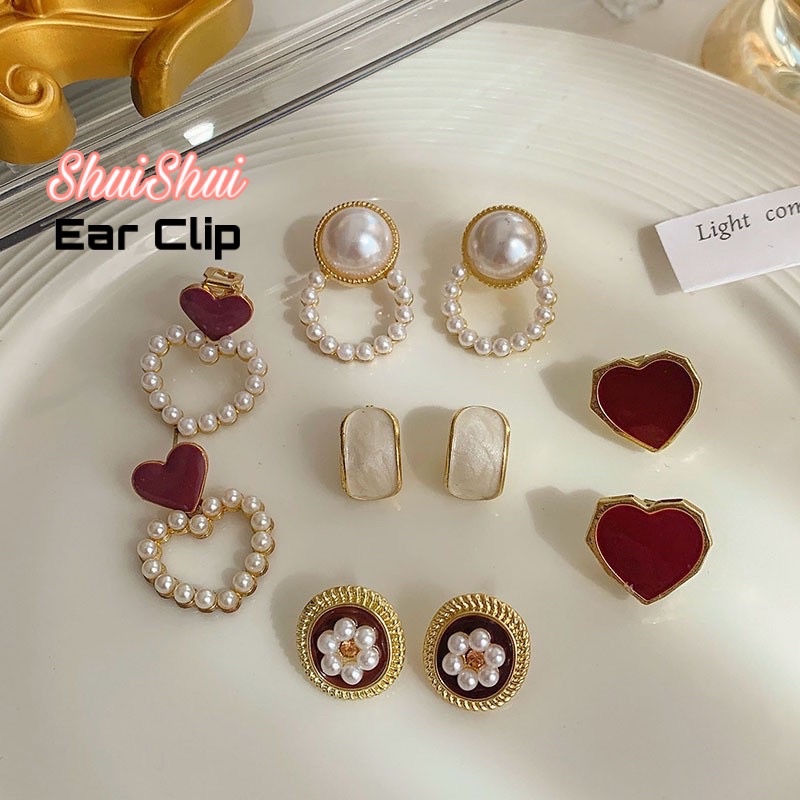 Ear Clip Minimalist Stylist Women hija Earrings Pearl hijab No ear hole Subang Clips 无耳洞耳夹p