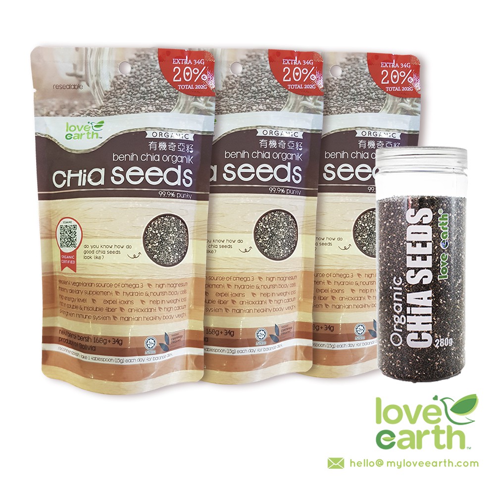 Love Earth Organic Chia Seeds 202g x 3 (FOC 280g Bottle) Promo Pack