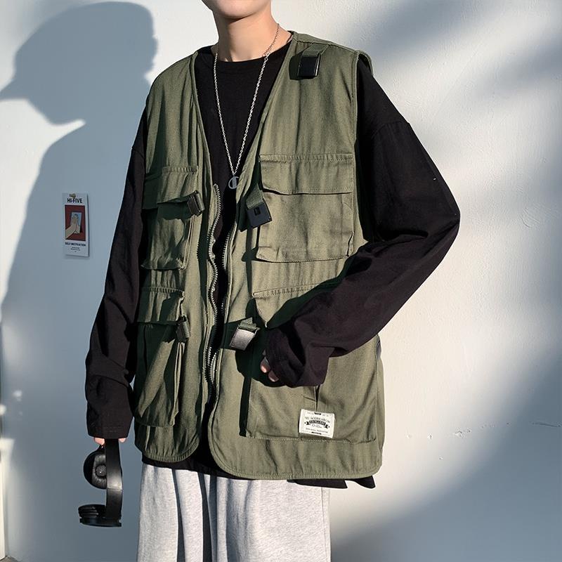 Age season man waistcoat pocket more tooling vest male tide tide tactical outdoo春秋季男士马甲多口袋工装背心潮流户外战术夹克无袖马夹外套男潮4.28