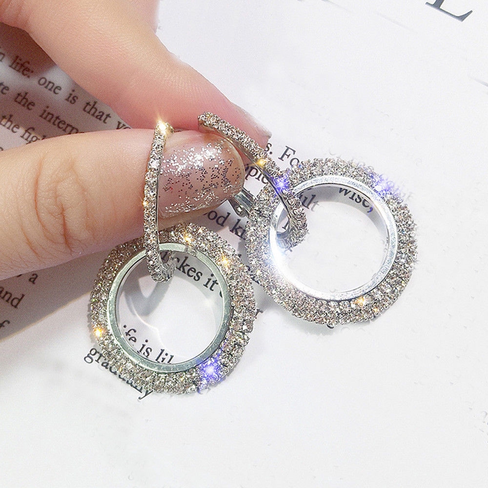 Womens Luxury Round Earring Crystal Geometric Hoop Earrings Fashion Jewelry Gift