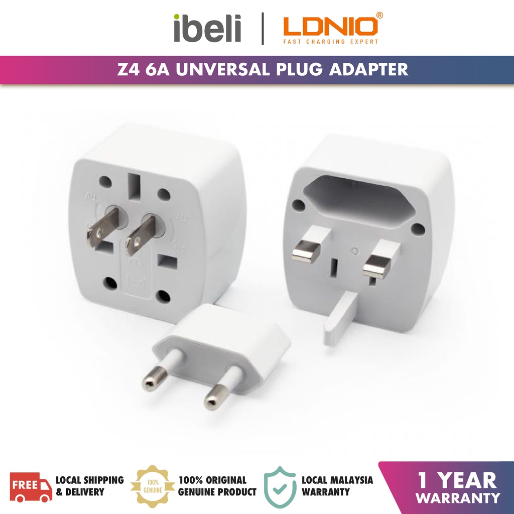 LDNIO Z4 6A Universal Plug Adapter with UK/EU/US/AU Pin & 2 Universal