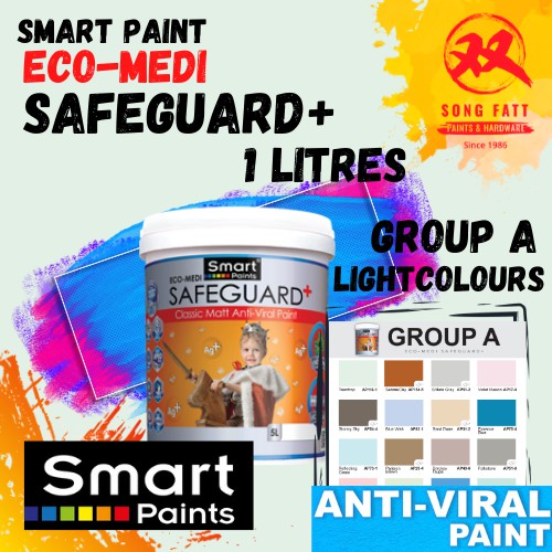 Smart Paint Eco-Medi Safe Guard ( Group A LIGHT COLOURS) 1 Litres (Song Fatt) Virus Guard Easywash Easy Clean