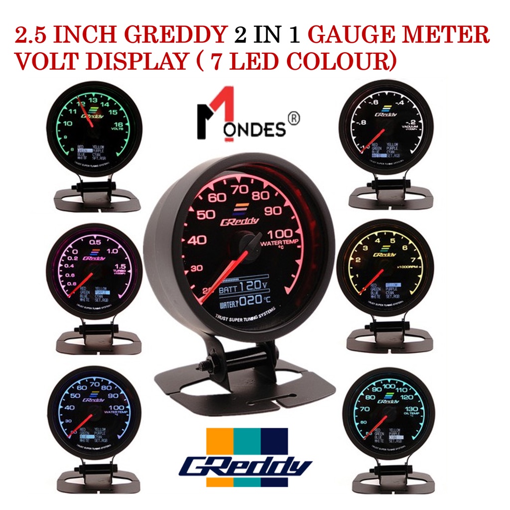 GReddy Meter 7 Colour OEM Digital Meter Gauge With Volt Display Water