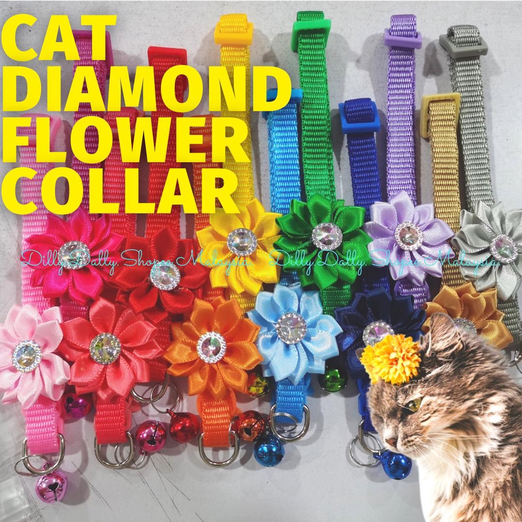 Cat Diamond Flower Safety Collar Kolar Rantai Kucing Bunga Berlian 