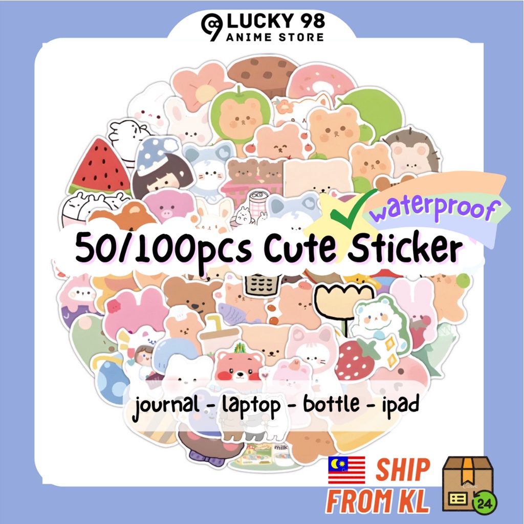 Cute Sticker Stiker Cute Journal Sticker Aesthetic Sticker Korean Bear INS Girl Gift Box Diary Stationery Set 手帐 贴纸 可爱