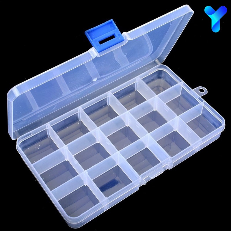 YAP 15 Gird Jewelry Storage Box Transparent Tool Case Ring Earring Drug Pill Beads Portable Plastic Organizer Container