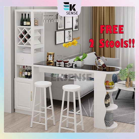 EKSENSE Simple Modern Bar Table with 2 Stools Kitchen Island Partition ...