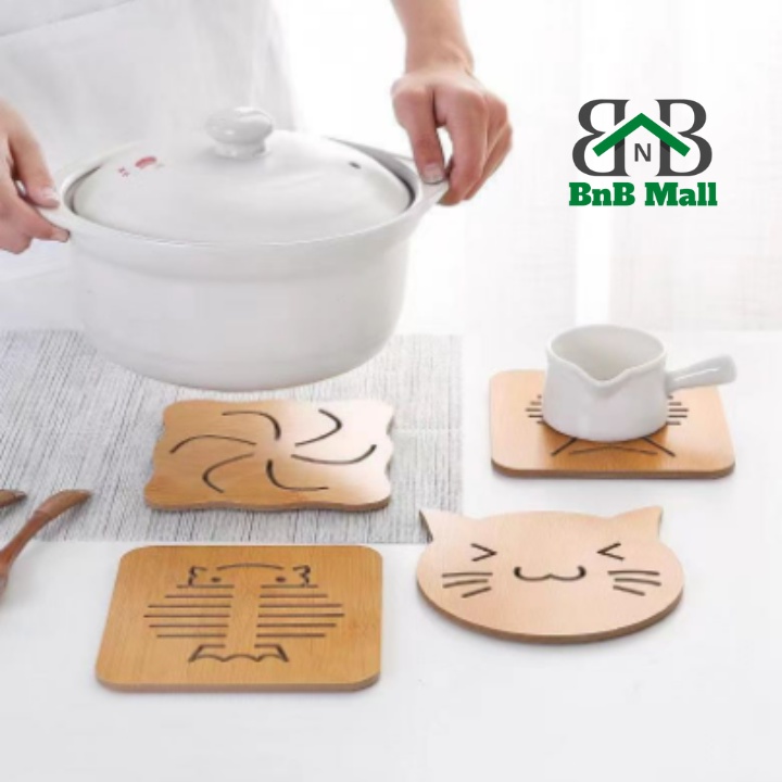 Cute Wooden Heat Insulation Table Pad Cup Bowl Hot Pot Wooden Coaster Dining Table Alas Meja