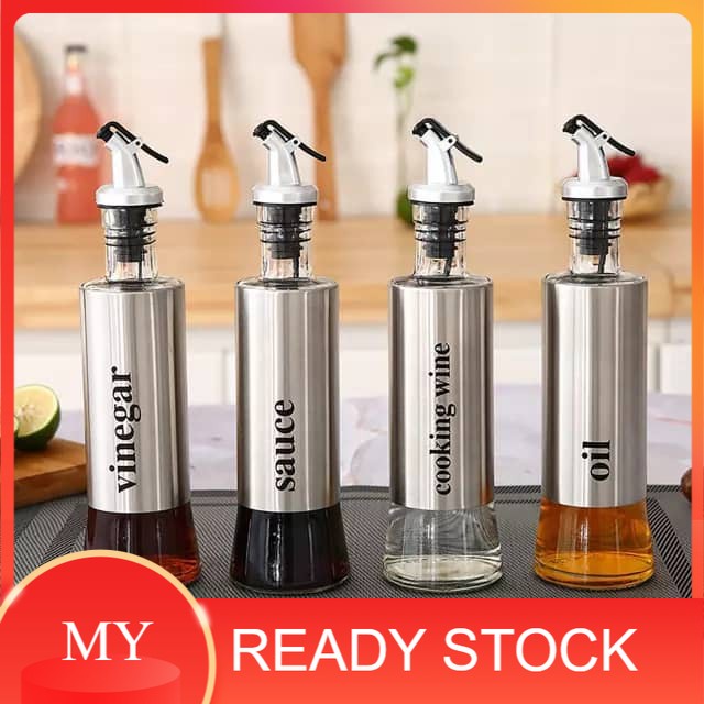 Glass Stainless Steel Oil Dispenser for Kitchen Vinegar bottle sauce