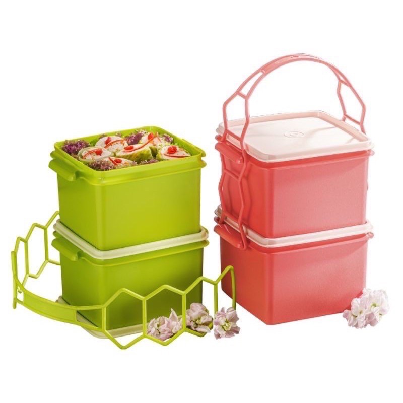 DOUBLE DEEP WITH CARIOLER (2PCS )/ Mangkuk Tingkat Tupperware