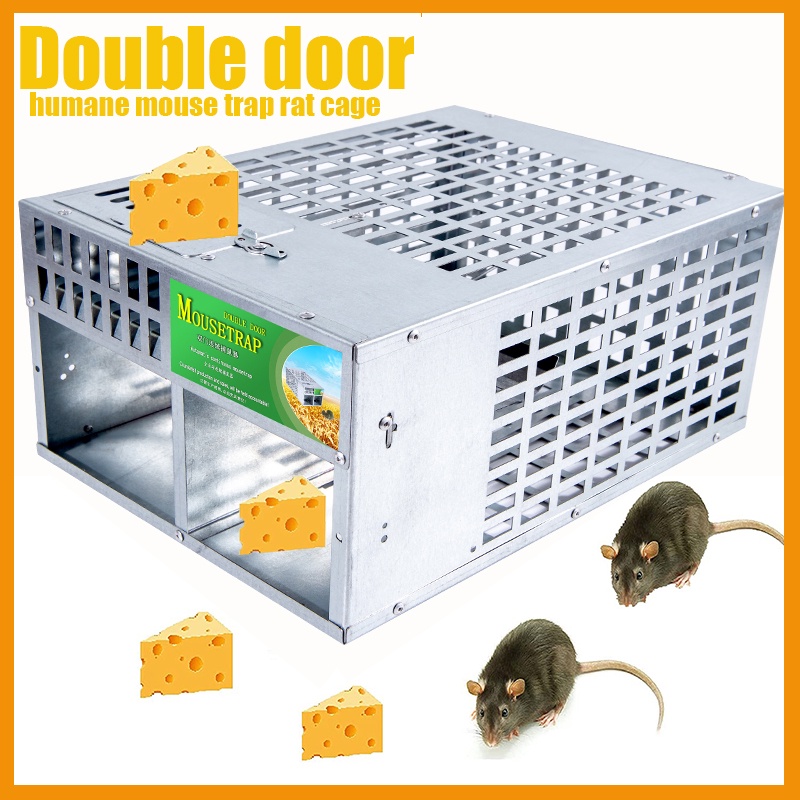 Live Animal Humane Cage Live Mouse Trap Rat Trap Continuous Double Door Catch and Release Large Capacity Cage(2 door)