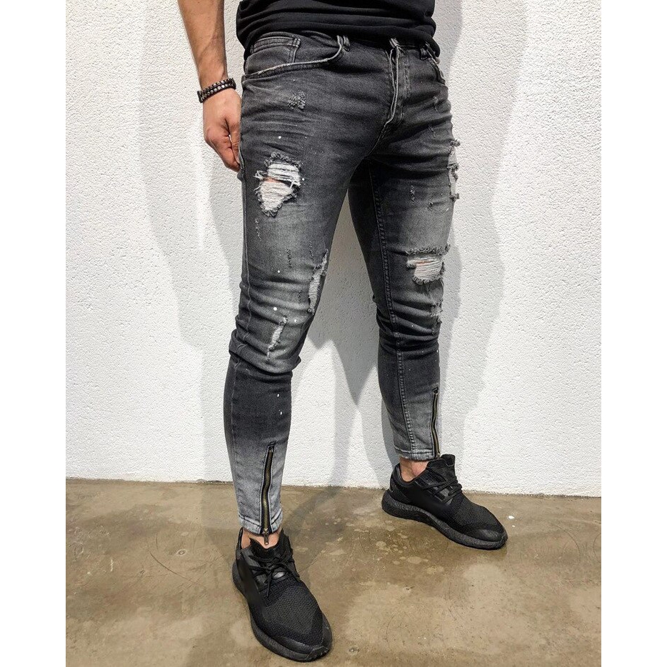 men's black destroyed denim jeans