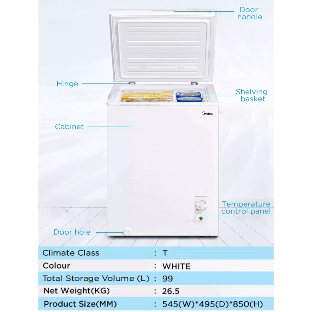 Midea Nett 99L 1 Door Chest Freezer MDRC151FZB01 Seng Huat