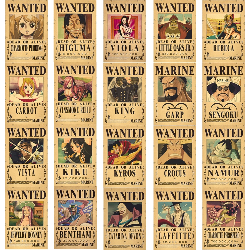 ONE PIECE Poster IZO ROCKS BECKMAN wanted Anime Family portrait Vintage kraft paper wallpaper For wall decoration (50-100 of 144) 42*28.5cm