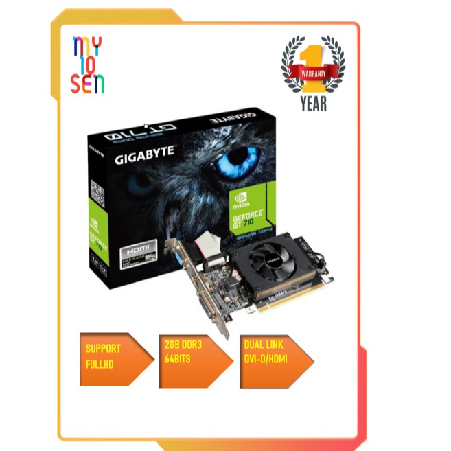 GIGABYTE GV-N710D3-2GL NVIDIA GeForce GT710 PCI-E 8x 2.0 / 2GB DDR3 64 ...