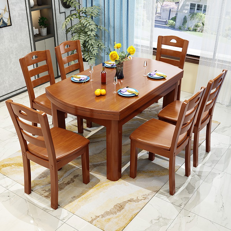 6 8 10 Seaters Solid Wood Extendable, Six Chair Round Dining Table