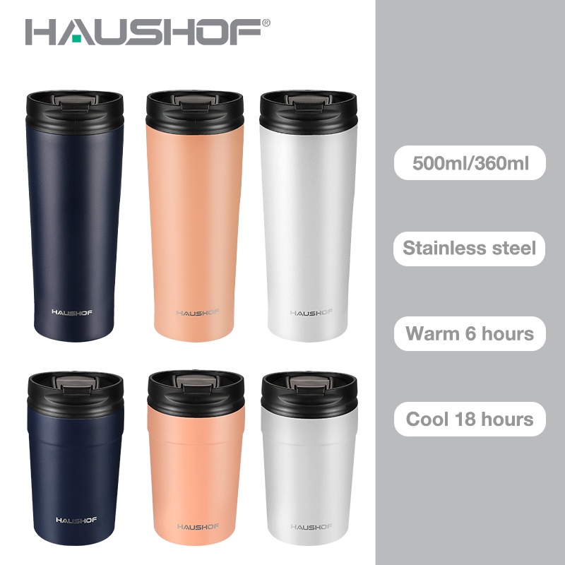 HAUSHOF Insulated Tumbler Coffee Travel Mug 500ml/360ml botol air tahan sejuk Vacuum Insulated Stainless Steel Stay Hot and Cold