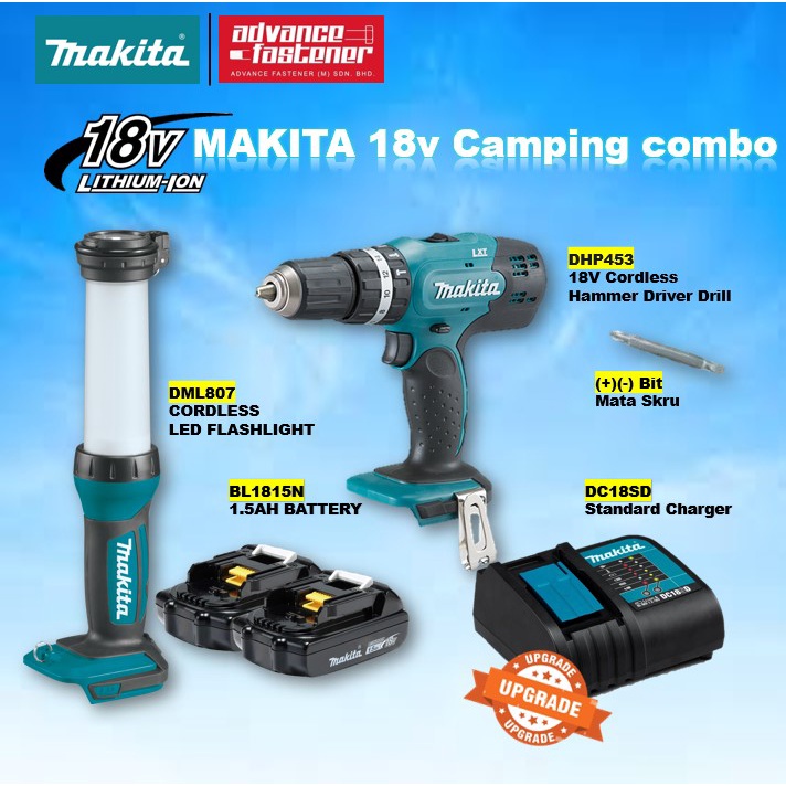 MAKITA 18v Camping combo ( DML807 CORDLESS LED FLASHLIGHT + DHP453 18V