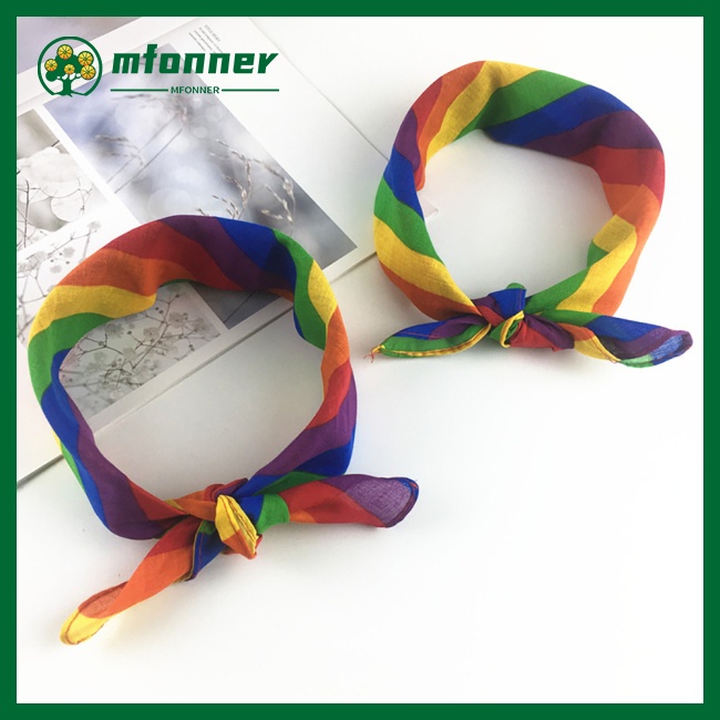 Mfonner Rainbow Colorful Striped Square Scarf Sweat-absorbing Bandana Hip-hop Headscarf For Men Women