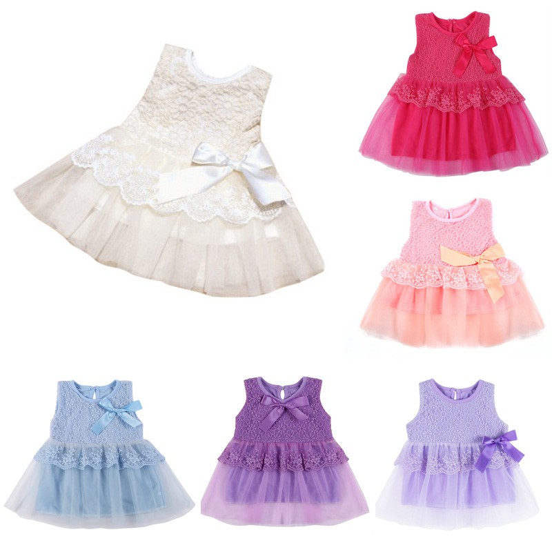 Party Wedding Kids Girls Princess Dress Lace  Flower Bowknot Tutu Skirt