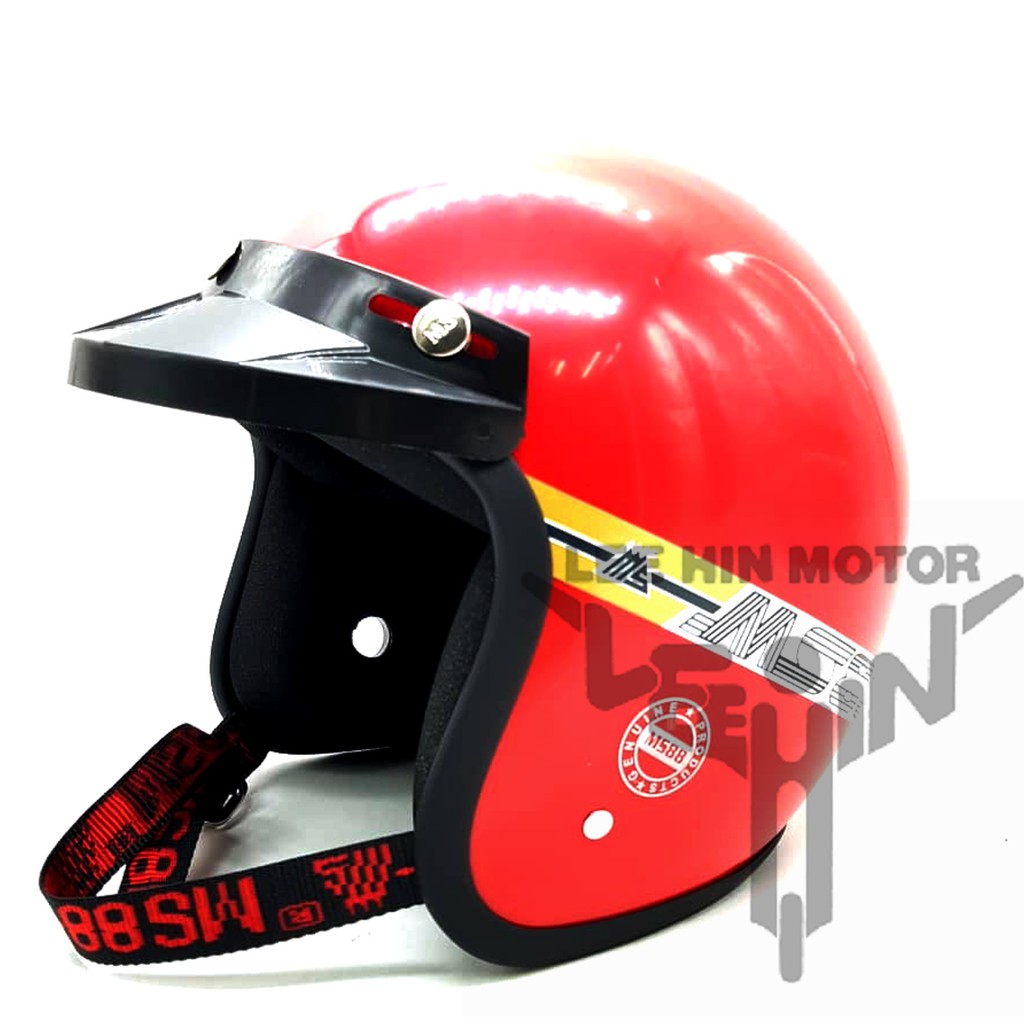 TALI MERAH 100% Original MS88 3 Button Helmet Red Topi Moto MS Merah Keleder Motorsikal Sirim Approval 60cm L size