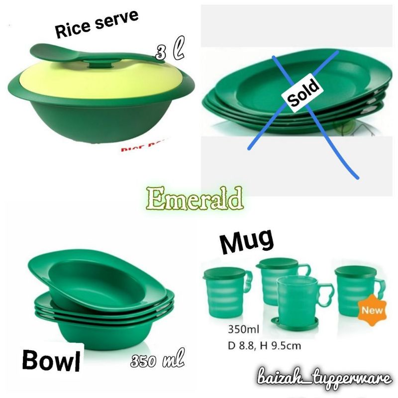 TUPPERWARE EMERALD SET ( CUP , BOWL  )