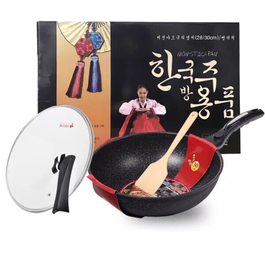 [[ HADIAH PERCUMA Korea Nonstick Frying Wok Pan Maifan Marble Stone Non Stick Cooking Wok Pan Pot