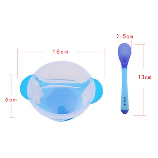  Baby  Non Slip Feeding Training Bowl with Spoon Temperature 