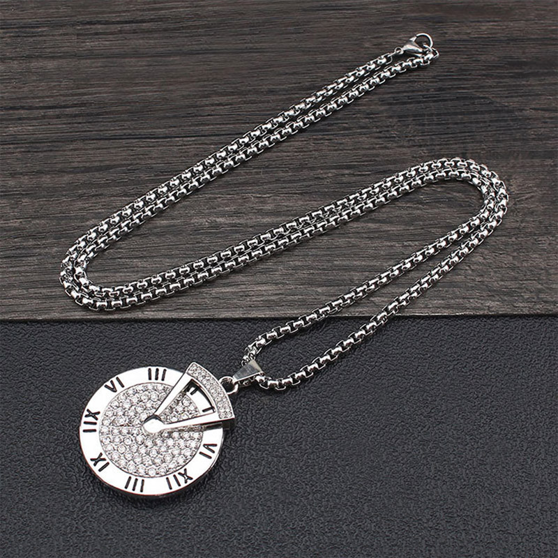 Roman Numerals Rotating Pendant Necklace Titanium Steel Jewellery_voghion.com