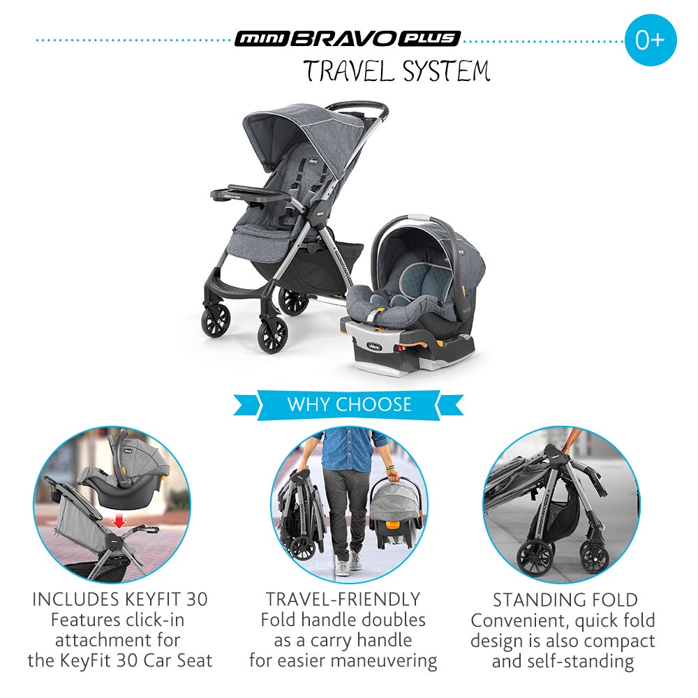Chicco Mini Bravo Plus Travel System Stroller Baby + Keyfit 30 Infant