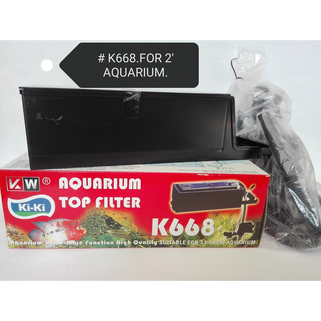 Kiki K668 Black Top Filter Box Set With Powerhead Pump For Aquarium XS