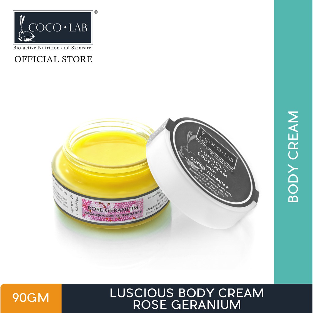 COCOLAB Luscious Body Cream - Rose Geranium [For Dry, Flaky, Eczema-prone Skin - Ultra Rich & Moisturizing]