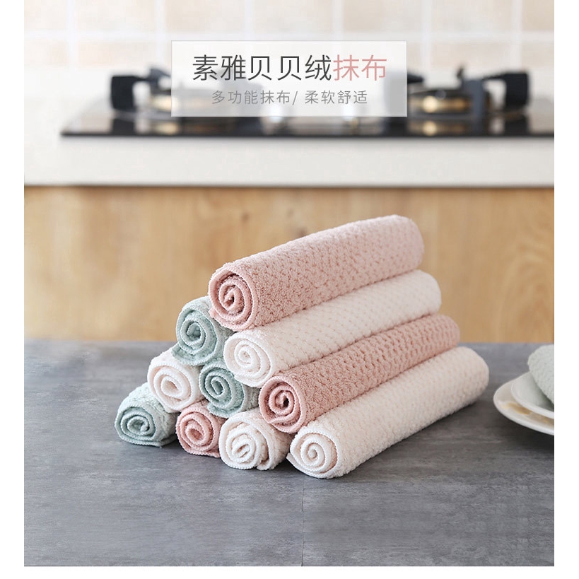 3 Pack Hanging Towels Coral Fleece Towels Super Absorbent Kitchen Towels Hand Towels Wipes Cleaning Cloths Heat Insulation Cloths Pink Green Blue 