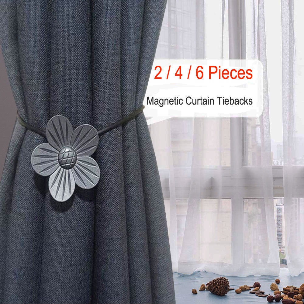 2 Pcs Curtain Tiebacks Curtain Drape Holder Magnetic Buckle Drapery Flower for Home Door Window Curtain Clips 