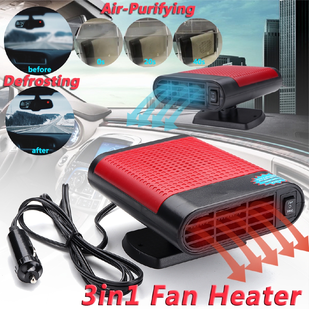 Color : Red+Black Mist Eliminator Portable Three Holes Car Heating Cooling Fan Heater Defroster Demister SUV Vehicle Warmer Fan 2-Grade 12V 150W
