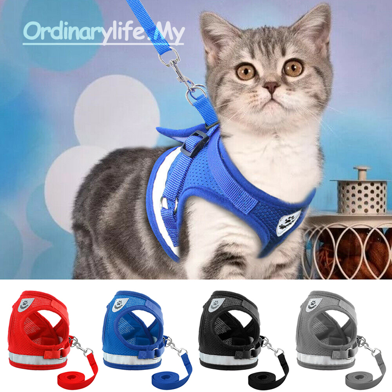 S, Pink Cat Harness and Leash for Walking Escape Proof Air Mesh Fabric Holster Outdoor Walking Vest with Reflective Strips for Cute Cats and Small Dogs 